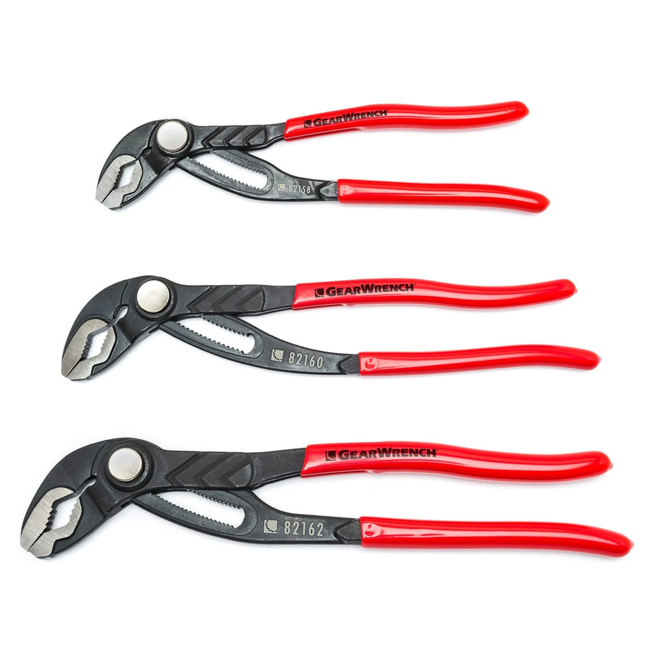 GEARWRENCH 82118 3 Piece Push Button Tongue and Groove Plier / Multi Grip Set