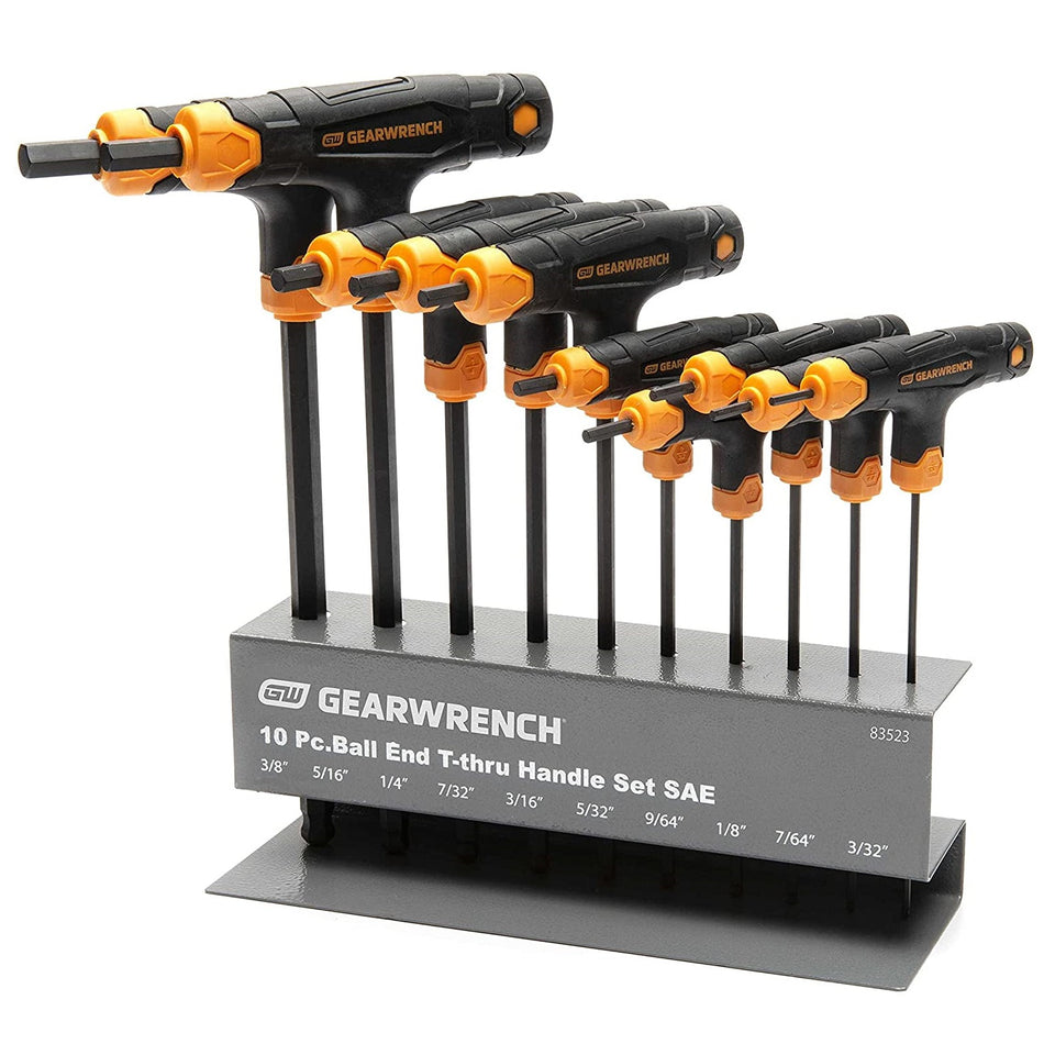 GEARWRENCH 83523 10 Piece SAE Ball End T-Handle Allen Hex Key Set